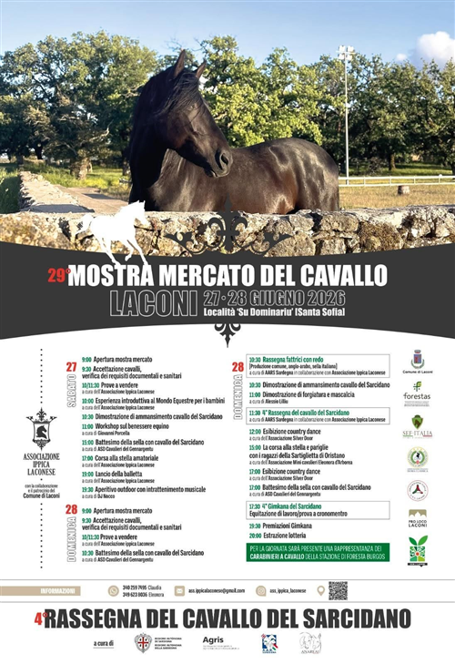 29^ Mostra mercato del cavallo - Laconi Loc. Su Dominariu (Santa Sofia) - 27/28 giugno 2026