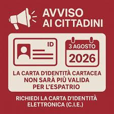 Avviso scadenza validità per l'espatrio della Carta di identità cartacea