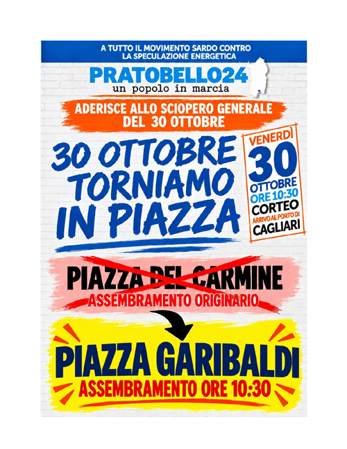 Legge Pratobello 24 - Corteo a Cagliari venerdì 30 Ottobre 2026